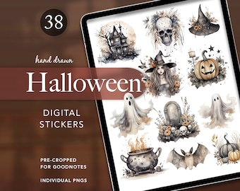 Halloween Digital Stickers For GoodNotes, Digital Planner Stickers, GoodNotes Planner Digital Books Stickers, Watercolor, Aesthetic Sticker