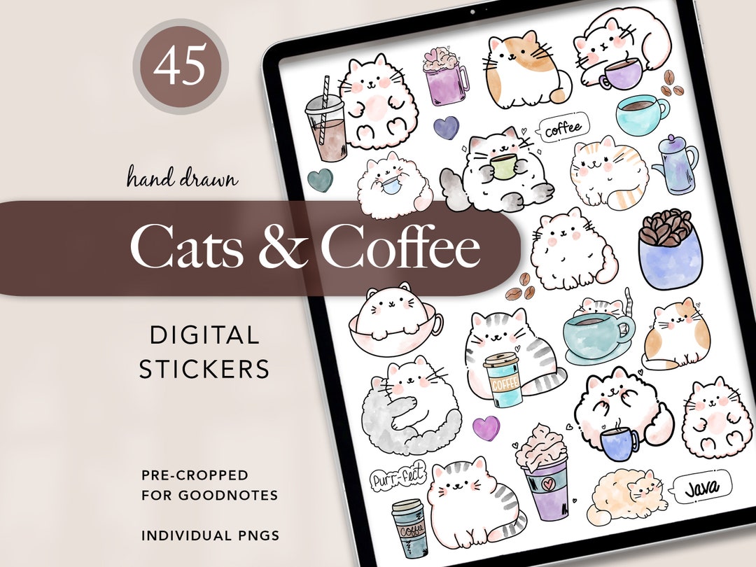 Cats and Coffee Digital Stickers, Planner Stickers for Goodnotes ...