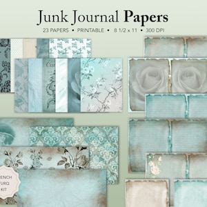 Junk Journal Printable Papers, French Shabby, Boho Rose Paper, Vintage Paper, Bronze, Turquoise Junk Paper, Scrapbooking Papers, Collage