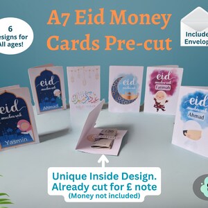 Eid money card with envelope | A7 Eid Mubarak card Personalise | Eidee Eidi Card for kids and family