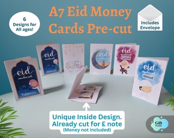 Eid money card with envelope | A7 Eid Mubarak card Personalise | Eidee Eidi Card for kids and family