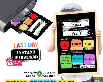 Letzter Schultag DIGITAL Bundle Zeichen wiederverwendbare Ende des Jahres Zeichen Abschlussfeier Kindergarten Pre-k Zeichen druckbare Schule Foto Prop Zeichen