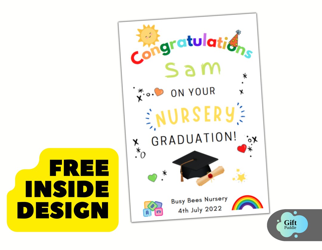 Nursery, Preschool or School Graduation Card With Rainbow, Sun & Stars ...