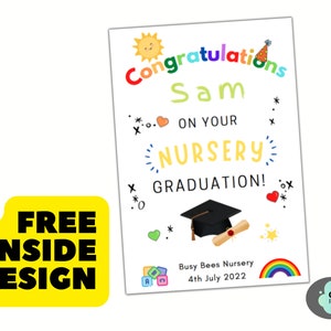 Nursery, Preschool or school graduation card with Rainbow, sun & stars Card for daughter son girl boy Unisex