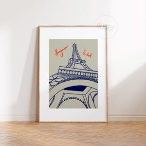 Paris France Art Print Illustration / French Print / Art Print / Bonjour Print / Salut Print / Line Drawing / Eiffel Tower Line Drawing Art