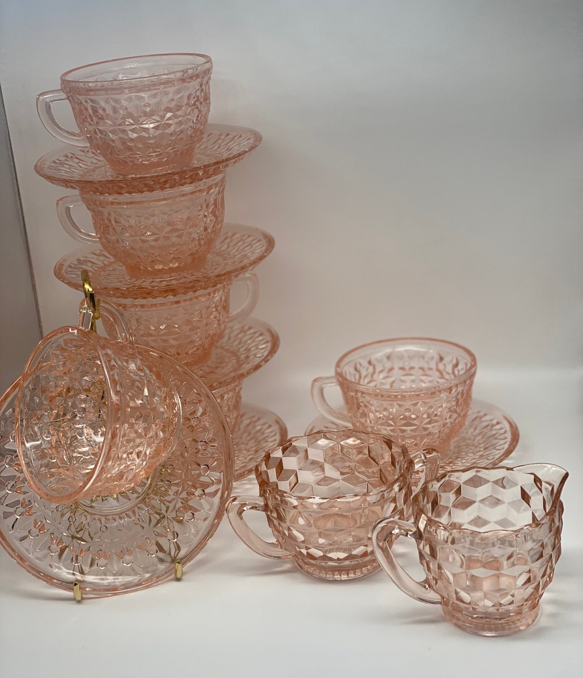 Pink depression glass Holiday Buttons and Bows tea cup set of Etsy