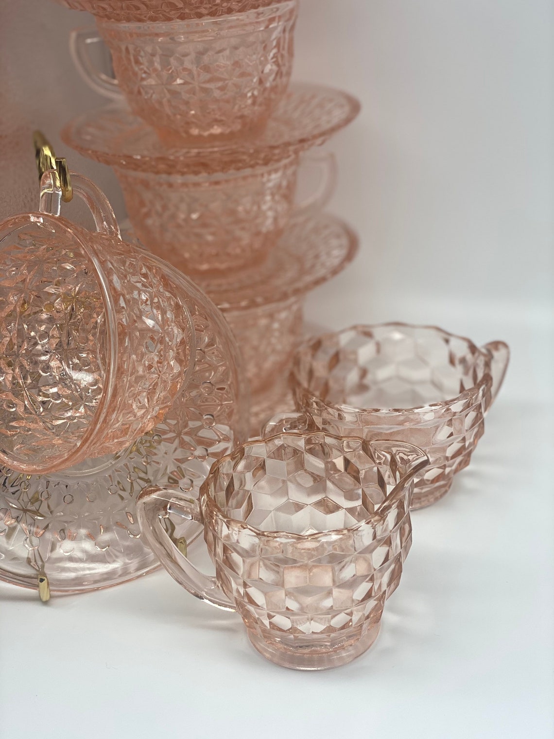 Pink depression glass Holiday Buttons and Bows tea cup set of Etsy