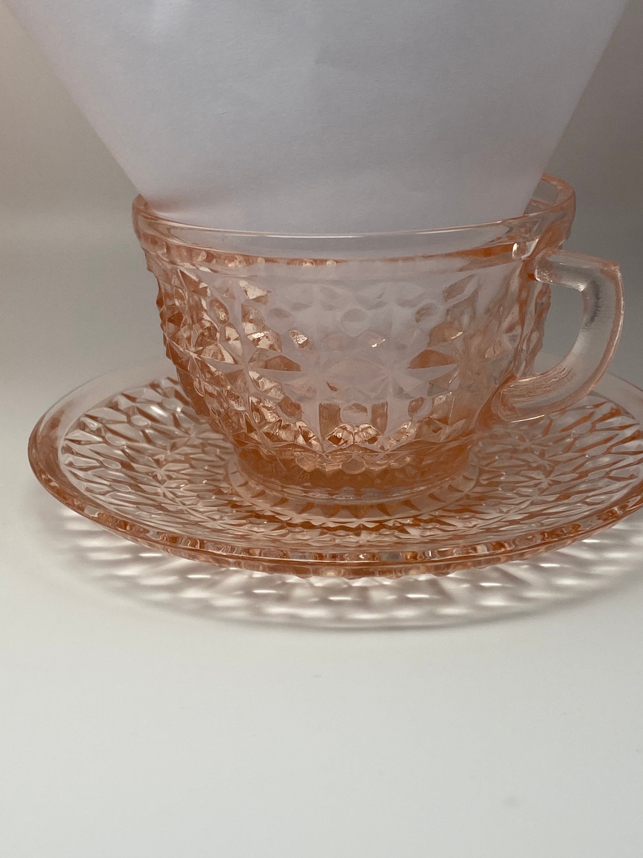 Pink depression glass Holiday Buttons and Bows tea cup set of Etsy