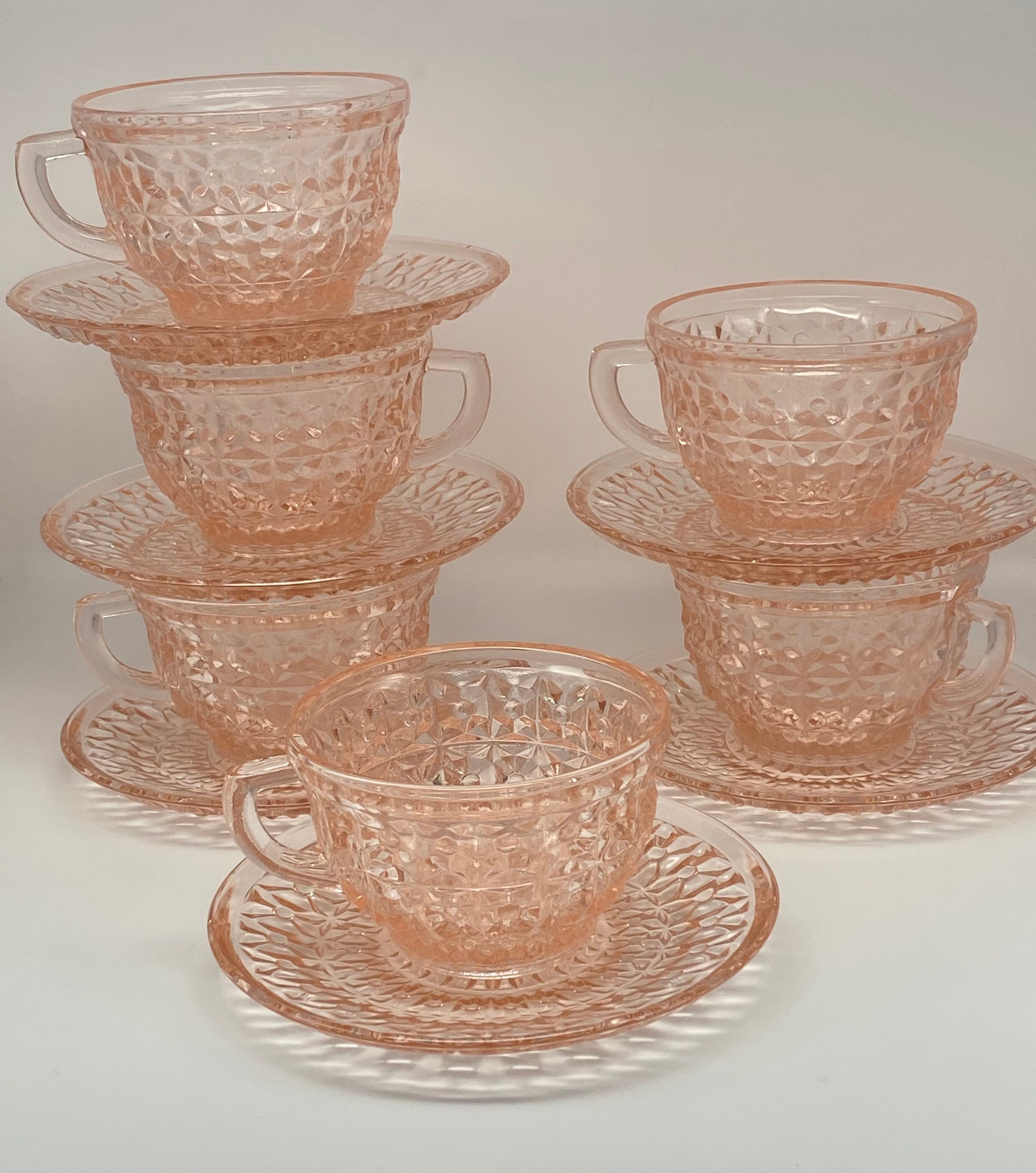 Pink depression glass Holiday Buttons and Bows tea cup set of Etsy