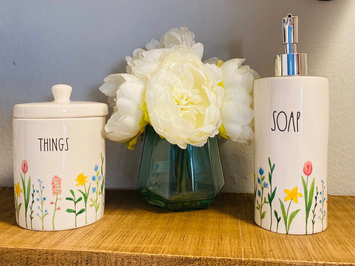 Rae Dunn spring flowers soap dispenser and things canister Etsy