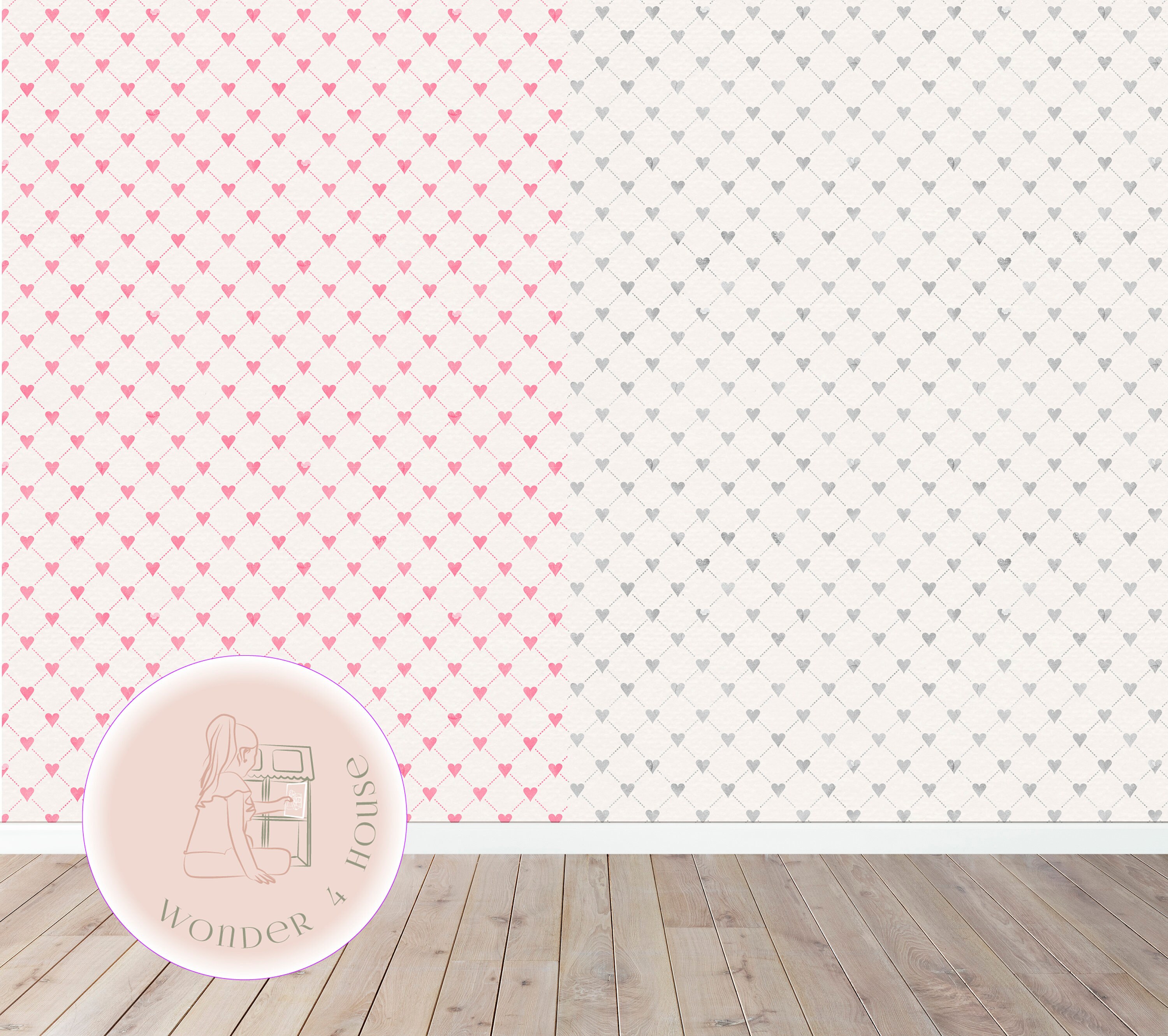 1:12 Dollhouse Wallpaper Printable with hearts Modern | Etsy