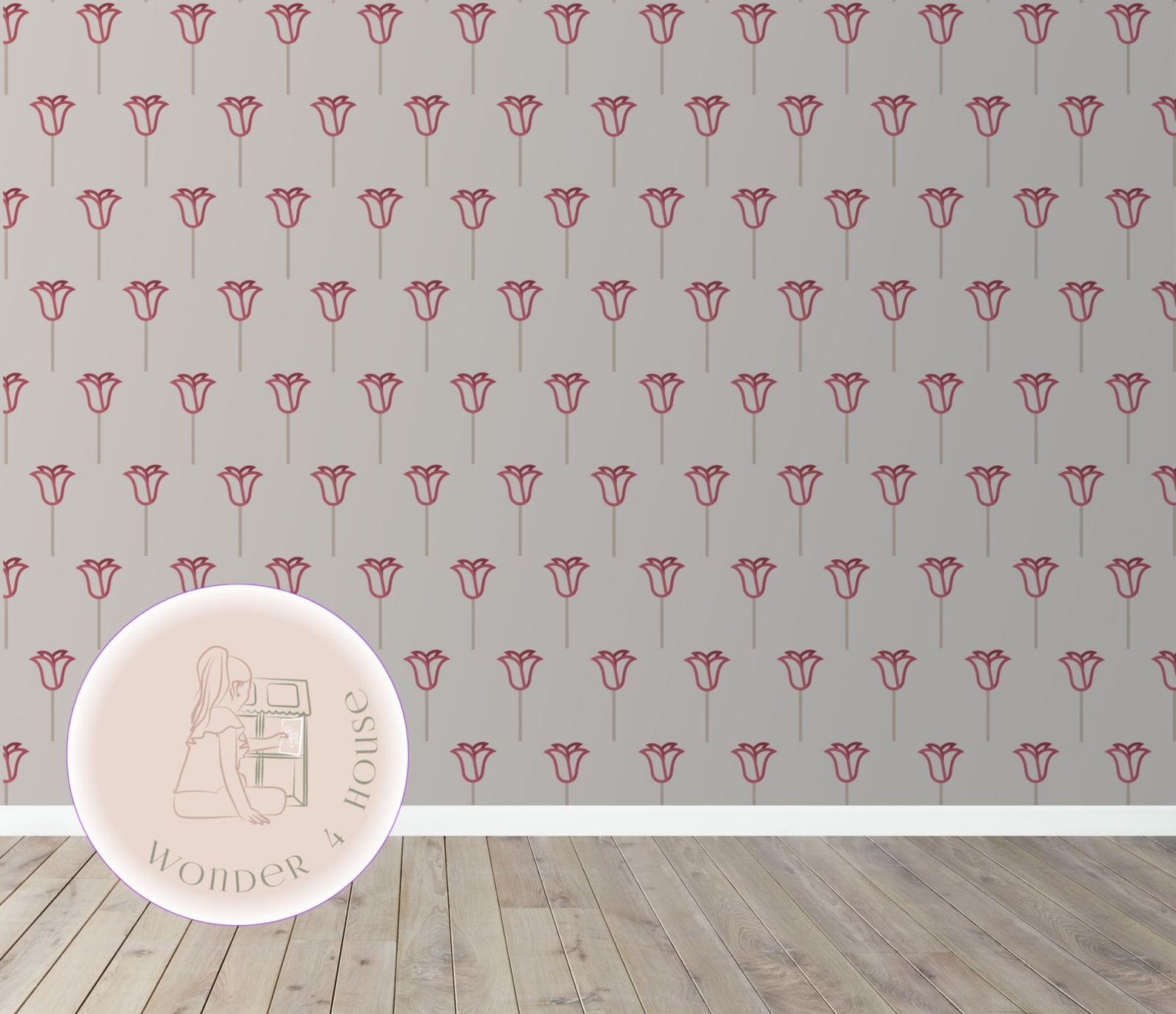Dollhouse Wallpaper With Flowers 1:12 Scale Modern Miniature Wallpaper