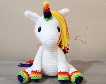 Licorne arc-en-ciel, peluche licorne, peluche licorne, licorne câline, amigurumi au crochet fait main