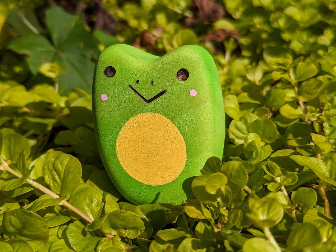 Frog Green Wood Carving Hand Painted Figure Etsy