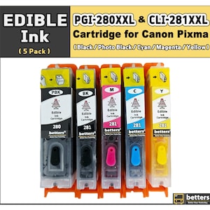 Betters® Canon PGI-280XXL CLI-281XXL用食用インクカートリッジ、ケーキ、クッキー、カップケーキ印刷用食品安全インク、食用画像インク
