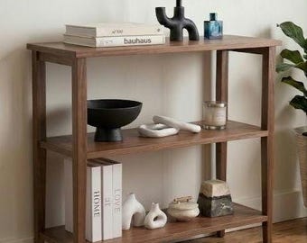 Walnut bookcase, open concept, shaker hybrid, two shelves. (35"Wx34"Hx12"D)
