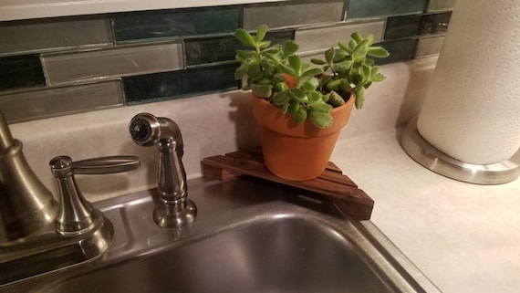 Black walnut mini corner shelf for kitchens, bathrooms, coffee tables. Soap pump holder, plant shelf or accent piece finished with Odies Oil