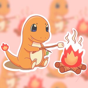 Charmander Vinyl Sticker | Campfire Sticker | Cute Christmas or Birthday Gift Ideas