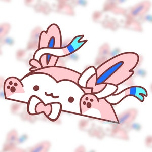 Sticker en vinyle Sylveon Bongo Cat | Imperméable, résistant à la décoloration et aux intempéries | Jolies idées de cadeaux de Noël ou d'anniversaire