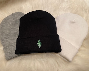 Sims 4 Diamond Beanie Embroidered Cuffed Knit Beanie | Easy Halloween Costume Idea | Cute Christmas or Birthday Gift Ideas
