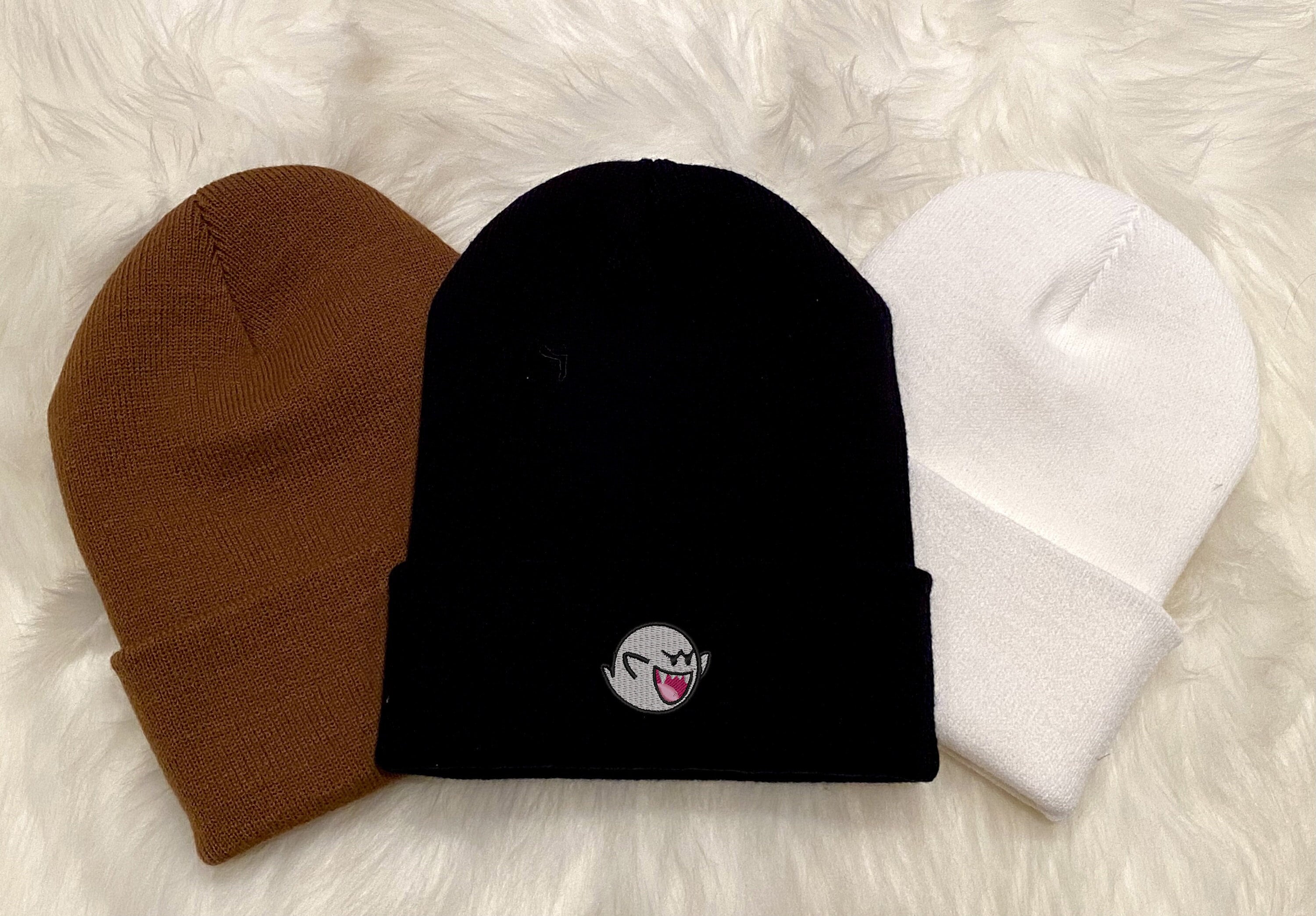 Boo Embroidered Cuffed Knit Beanie 