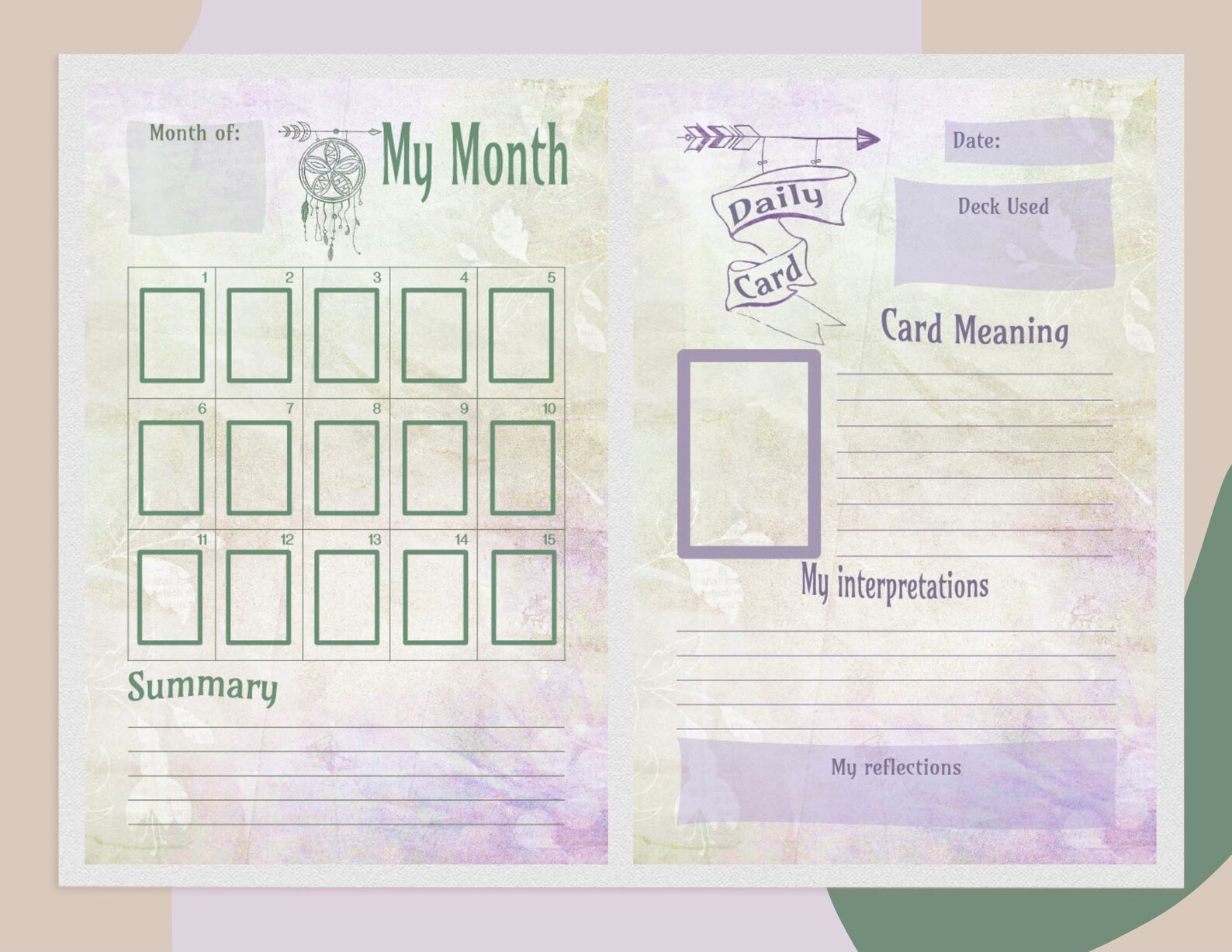 Oracle Card Worksheet Oracle Card Reading Witch Journal - Etsy