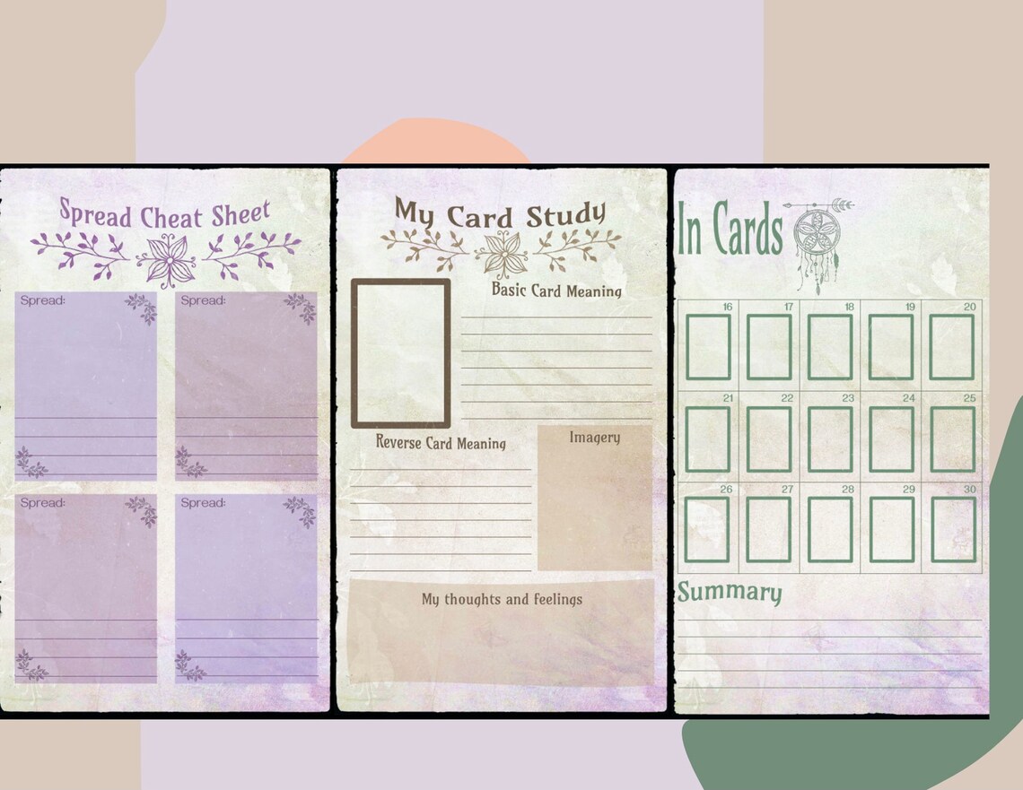 Oracle Card Worksheet Oracle Card Reading Witch Journal - Etsy