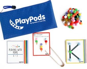 Playing with Poms - Ages 3-6 - Busy Bag - Grab-and-Go Learning - Alphabet Activities - Fine Motor - Quiet Activity