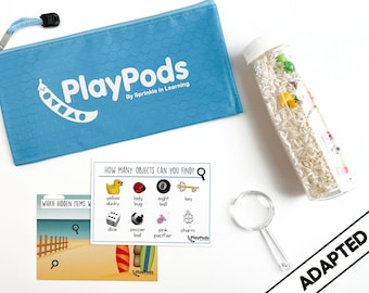 Adapted Rice Sensory Bin: Travel Activity with Magnifying Glass