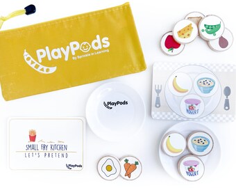 Small Fry Kitchen Play Food Set: Wooden Food Discs & Recipe Cards