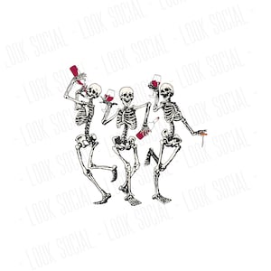 Dancing Skeletons PNG SVG JPG Digital Vector File Funny Halloween Adult costume party fall Cute gift witch wine drinking humor spooky season