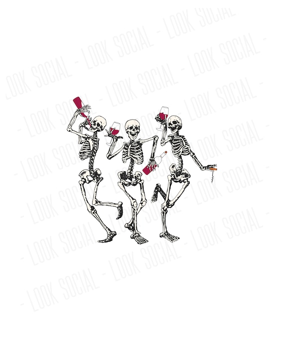 Dancing Skeletons PNG SVG JPG Digital Vector File Funny Halloween Adult costume party fall Cute gift witch wine drinking humor spooky season
