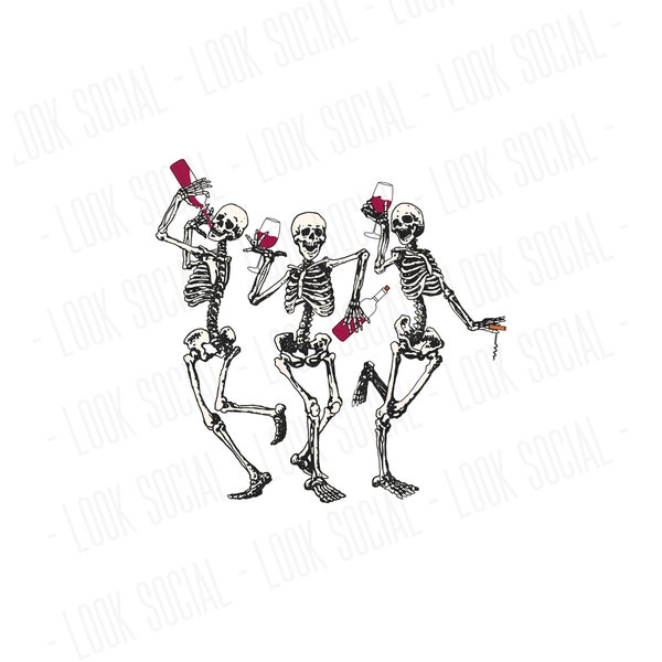 Dancing Skeletons PNG SVG JPG Digital Vector File Funny Halloween Adult costume party fall Cute gift witch wine drinking humor spooky season