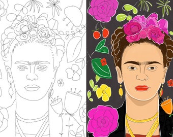 Dibujo Digital Dibujo para Colorear con Frida Kahlo para - Etsy México