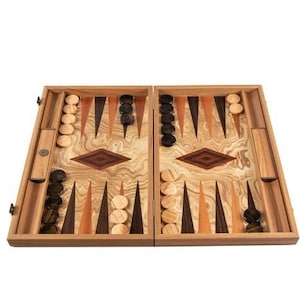 Backgammon, Olive Wood Backgammon, Tavli, Deluxe collection with side racks, Large size
