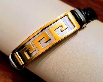 Bracelet Men Leather, Stainless Steel, one size, Meander