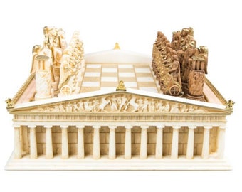 Chess set, Acropolis, Parthenon board, Greek mythology pieces, 3D board, Art home decor, Handpaint chess pawns
