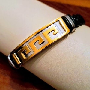 Bracelet Men Leather, Stainless Steel, one size, Meander