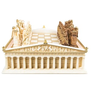 Schaakspel, Akropolis, Parthenonbord, Griekse mythologiestukken, 3D-bord, kunstinterieur, handgeschilderd schaakpionnen