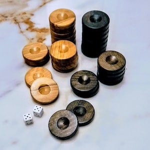 Olive Wood Backgammon Checkers, Handmade Checkers for Tavli 30 pcs - Large