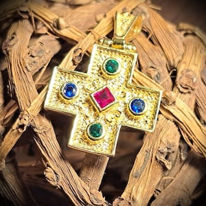 Silver gold plated cross, Gold byzantine pendant, Cross necklace, Byzantine cross