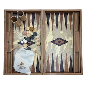 Backgammon, Olive Wood Backgammon, Deluxe collection with side racks, Medium size