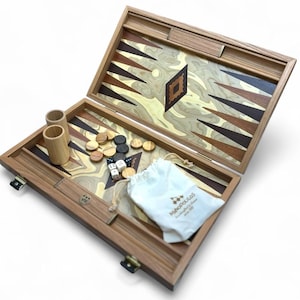 Backgammon aus Olivenholz, Deluxe Kollektion mit Seitenregalen, Mittlere Größe