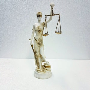 Themis Statue, Blind Lady, Goddess of Justice, Greek Handmade Alabaster Sculpture, 26cm-10.24in