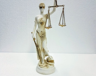 Themis Statue, Blind Lady, Goddess of Justice, Greek Handmade Alabaster Sculpture, 26cm-10.24in