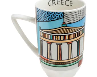 Greek Mug, Acropolis + Owl, tea cup, coffee mug, pottery