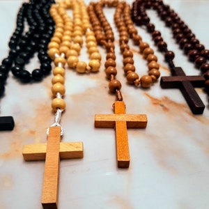 Rosario, rosario de madera, Cross necklace, wooden prayer rosary