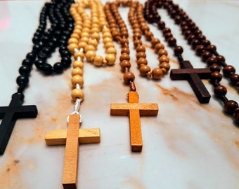 Rosario, rosario de madera, Cross necklace, wooden prayer rosary