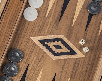 Backgammon, walnoot, luxe, met zijrekken Middelgroot