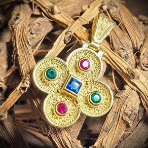 Silver gold plated cross, Gold byzantine pendant, Cross necklace, Byzantine cross